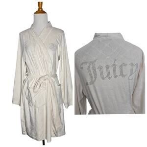 Juicy Couture Velour Robe Rhinestone Studded Spellout Y2K Style Women S/M